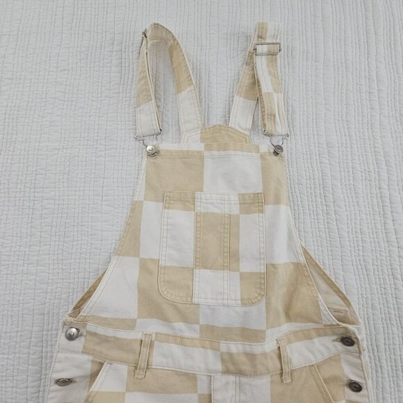 Forever 21 Men/Unisex Bib Overalls Size M (36x30) Beige White Color Block EUC - Picture 4 of 16